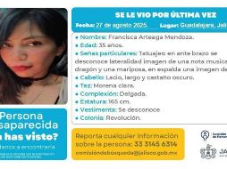 Esta tarde, amigos y familiares de la artista plástica Francisca Arteaga Mendoza, ‘Frany’, se manifestaron en la Glorieta de las y los desaparecidos para exigir la localización de la joven. ESPECIAL