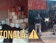 En el lugar se aseguraron aproximadamente 11 mil 650 litros de hidrocarburo, diversos contenedores, varios bidones, un cubitambo y dos motocicletas. ESPECIAL / FGR