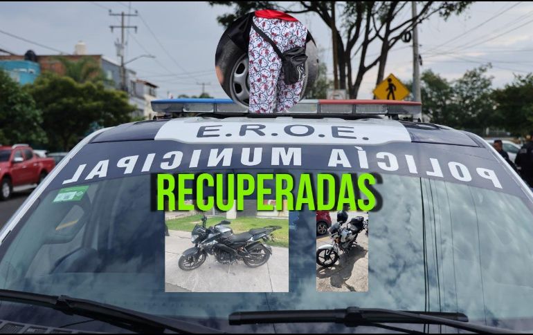 Este martes, la Policía de Zapopan logró recuperar dos motocicletas robadas y detener a dos presuntos ladrones. ESPECIAL / Policía de Zapopan