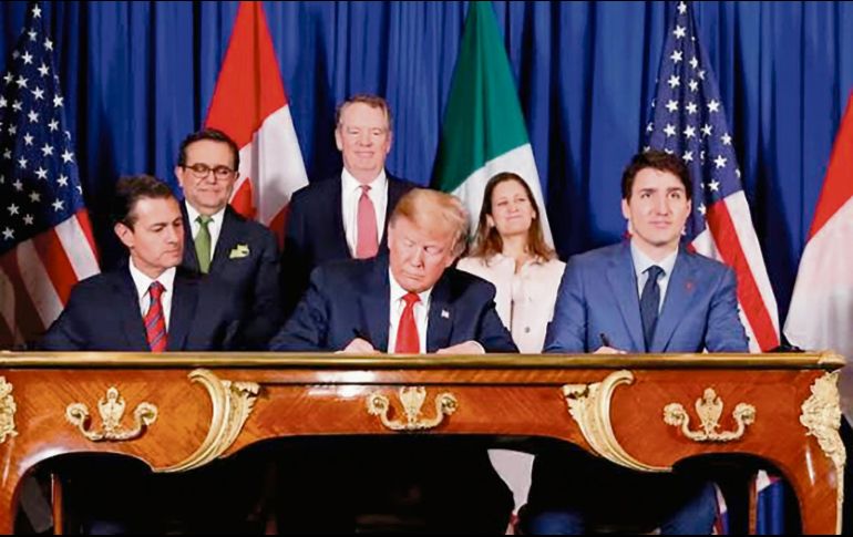 En noviembre de 2018, el TLCAN fue sustituido por el T-MEC bajo el acuerdo de los tres mandatarios de América del Norte. ESPECIAL