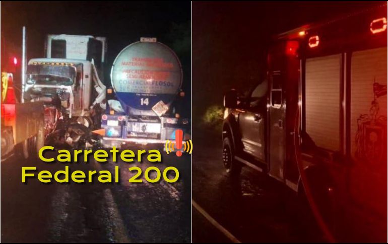 La vialidad se encuentra completamente cerrada en ambos sentidos de la Carretera Federal 200. ESPECIAL / FACEBOOK Protección Civil Jalisco
