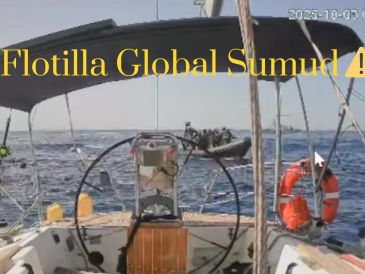 Captura de pantalla del momento en que las fuerzas israelíes interceptaron el "Marinette" el último barco de la Flotilla Global Sumud que quedaba en el mar rumbo a gaza. AP / Global Flotilla Sumud
