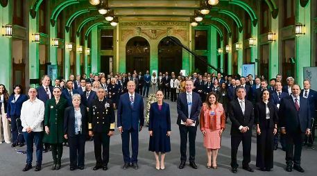 La Presidenta Claudia Sheinbaum encabezó en Palacio Nacional la reunión con empresarios del Foro Económico Mundial. ESPECIAL