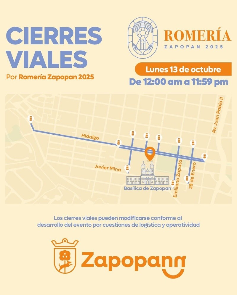 Cierres viales del lunes 13 de octubre por celebración de la Romería 2025. ESPECIAL  