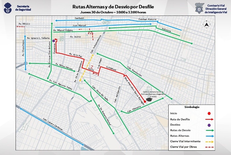  Cierres viales por Desfile del Aquelarre 2025 del CUCEI. ESPECIAL