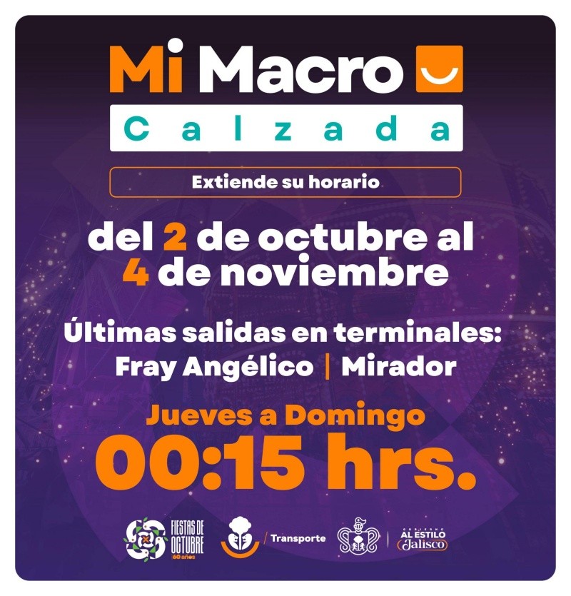  Mi Macro Calzada tendrá su última salida a las 00:15 desde ambas terminales, es decir, Fray Angélico y Mirador. ESPECIAL