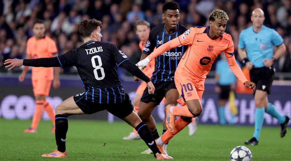 Lamine Yamal recobró un poco de su buen futbol y fue el responsable de dos de los goles del cuadro catalán. EFE/O. Matthys