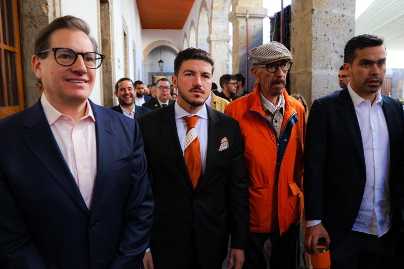 Salomón Chertorivski, el gobernador de Nuevo León, Samuel García,  el exdirigente nacional de Movimiento Ciudadano, Dante Delgado, y el coordinador nacional de Movimiento Ciudadano, Jorge Álvarez Máynez.  EL INFORMADOR/ A. Navarro.