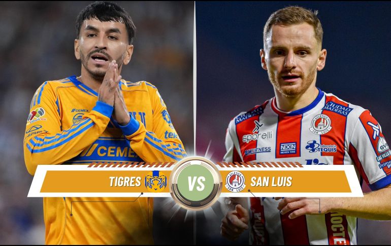 Tigres y San Luis se enfrentarán este sábado en un partido que forma parte de la Jornada 17 del Torneo Apertura 2025. ESPECIAL / CANVA e IMAGO7