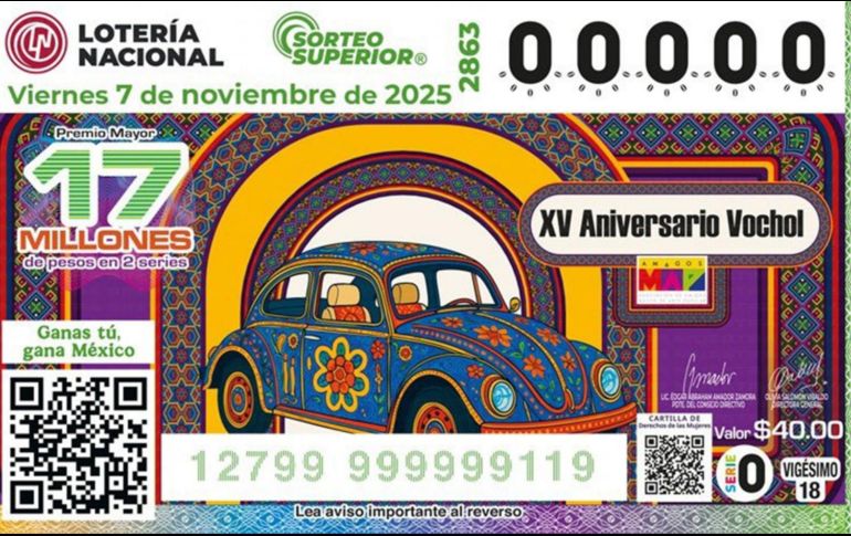 El Vochol ilustró el billete del Sorteo Superior 2863. X/lotenal