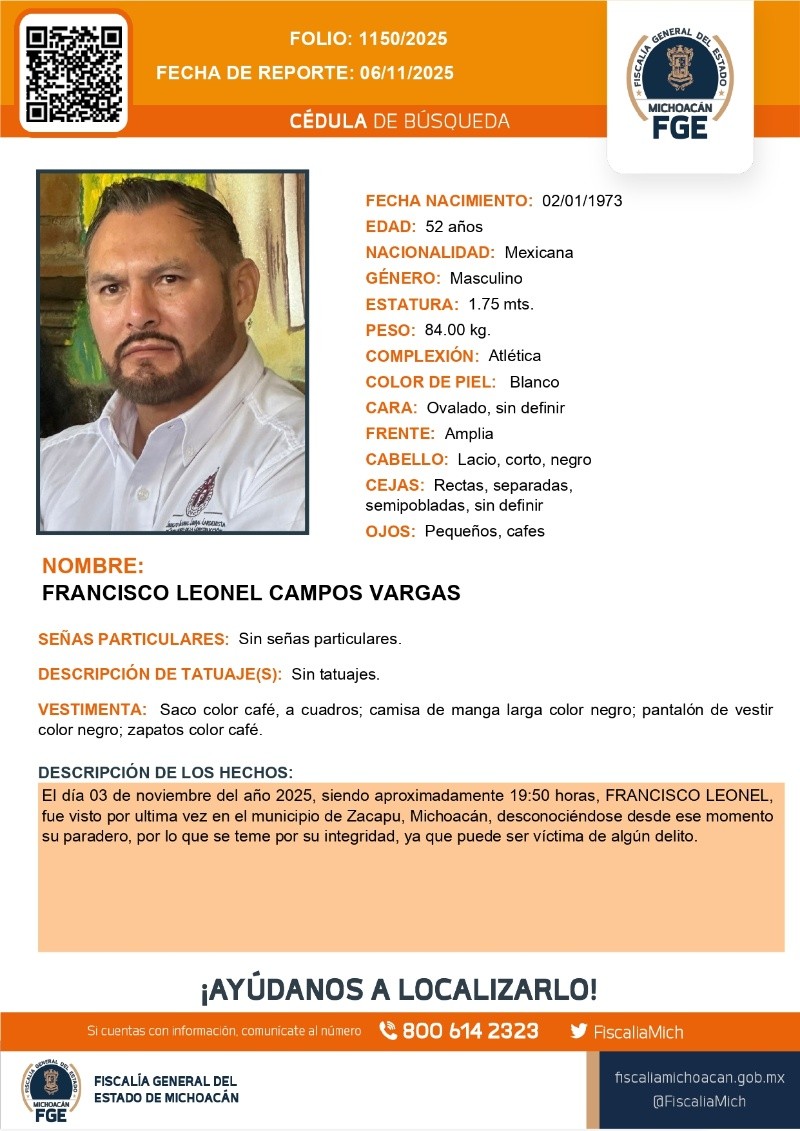 &nbsp;Fiscalía General del Estado de Michoacán.