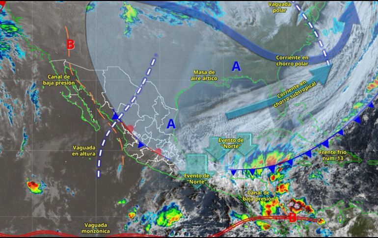 El frente frío 14 afectará principalmente a los estados del noroeste y norte del país. ESPECIAL/ SMN.