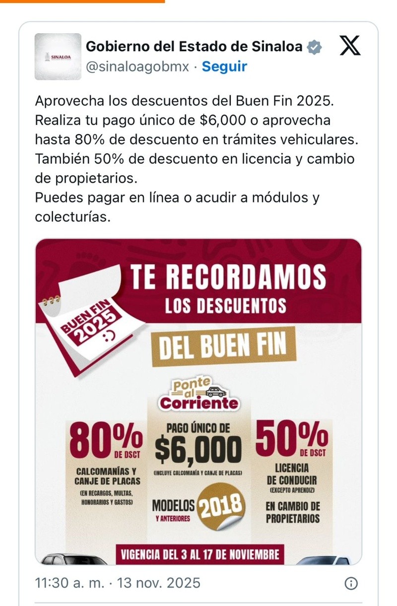 &nbsp;Captura de pantalla / X / @sinaloagobmx