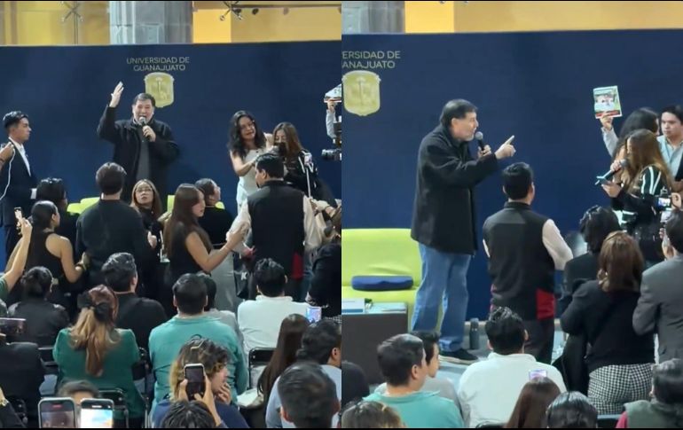 En un evento celebrado en la Universidad de Guanajuato, el senador de Morena, Gerardo Fernández Noroña, fue recibido entre gritos y reclamos por parte de un grupo de estudiantes. ESPECIAL