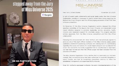 La renuncia se da a tan solo unos días de la gran final de Miss Universo 2025. ESPECIAL / INSTAGRAM @omarharfouch / @missuniverse