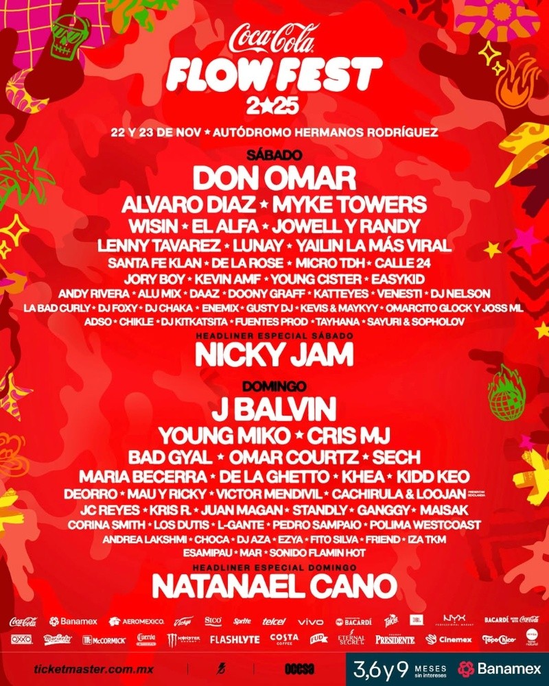Don Omar, Wisin, J Balvin, Myke Towers, Young Miko y Natanael Cano encabezarán la octava edición del Flow Fest en la CDMX. INSTAGRAM/@cocacola_flow