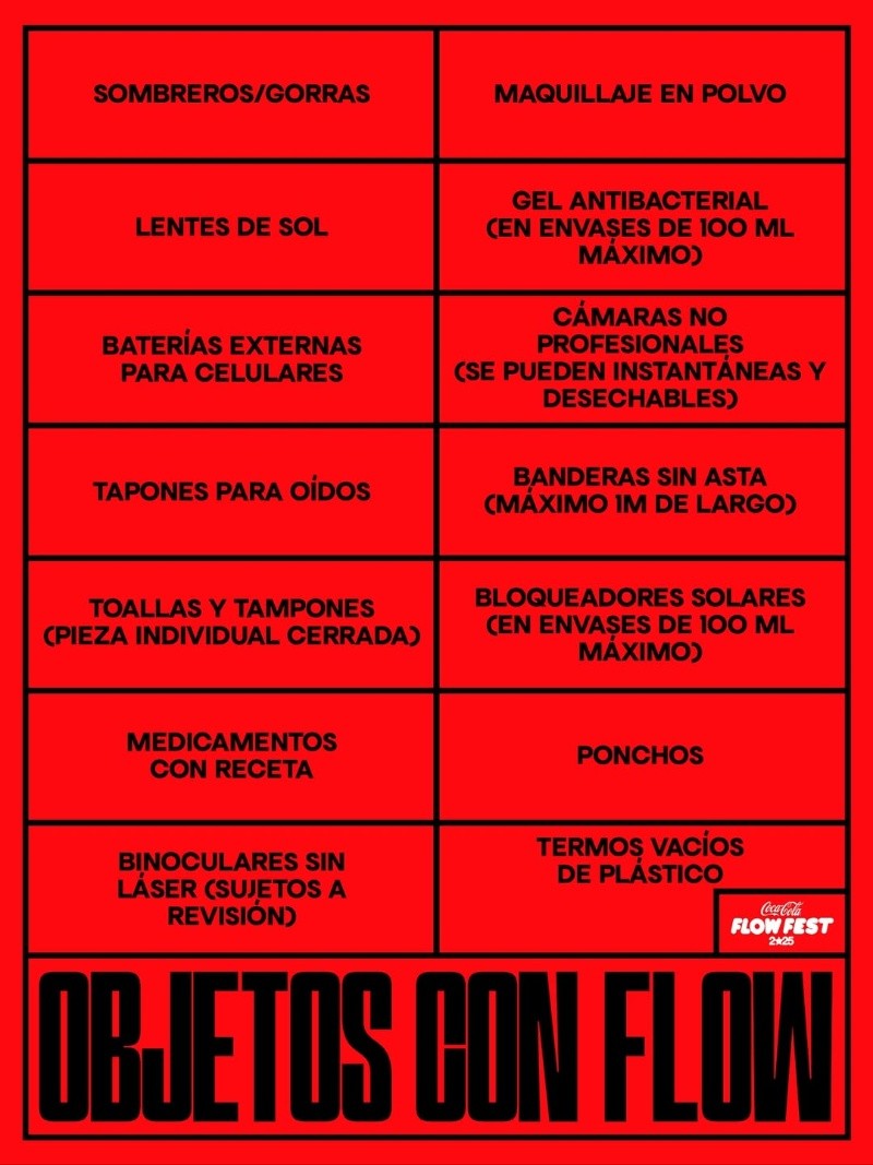El Flow Fest recordó a sus asistentes la lista de objetos que podrán ingresar al Autódromo. INSTAGRAM/@cocacola_flow