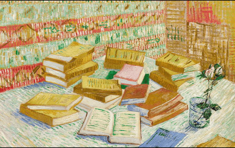 Se aprecia la obra 'Piles de romans parisiens et roses dans un verre' (Pila de novelas parisinas y urosas en un vaso) del pintor impresionista holandes Vincent Van Gogh. EFE/ Sotheby's