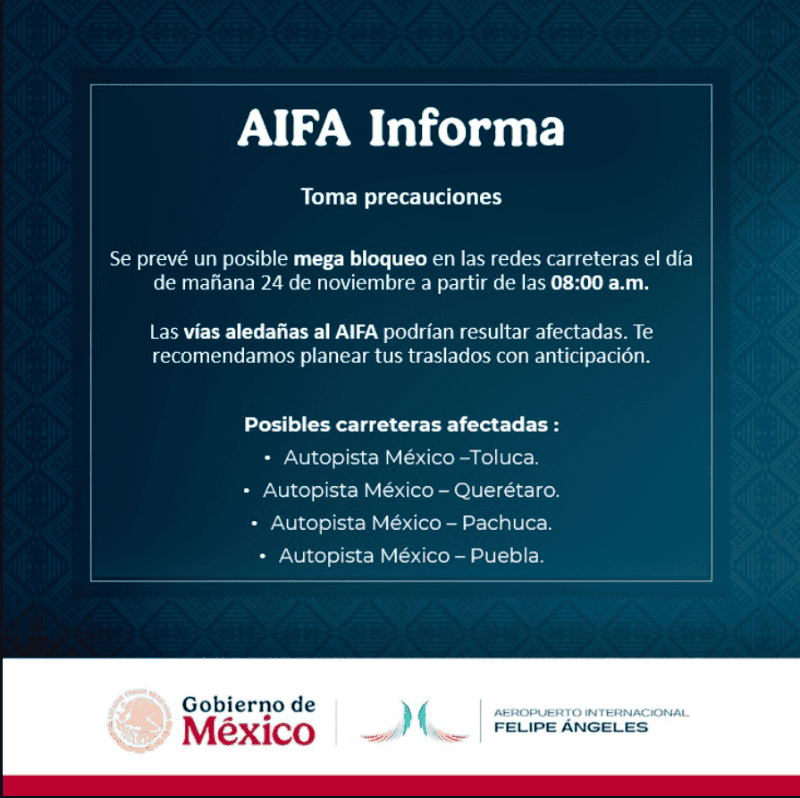  Publicación desde la cuenta del recinto aeroportuario. X / @aifaaero