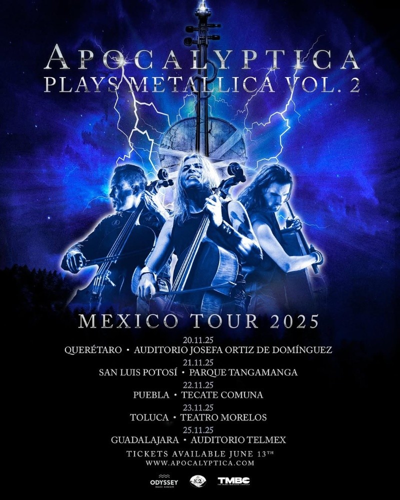 Con su estilo poderoso y una puesta en escena siempre impactante, Apocalyptica brindará una experiencia única. INSTAGRAM/@apocalypticaofficial