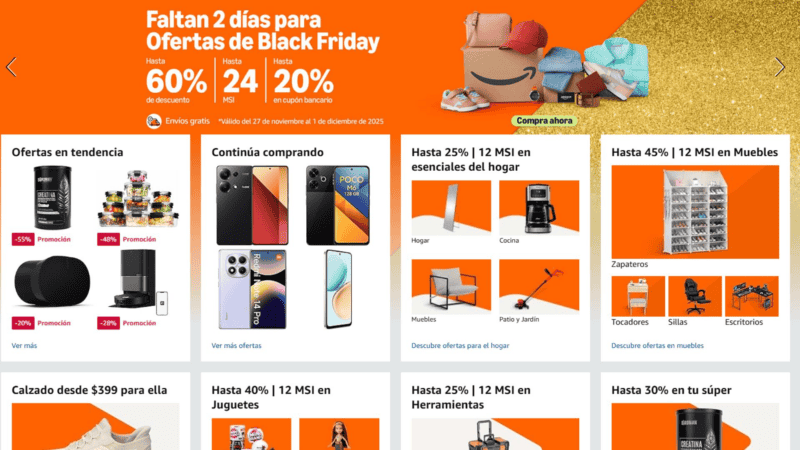  El Black Friday 2025 de Amazon llega a México con grandes descuentos. Captura de pantalla/Amazon 
