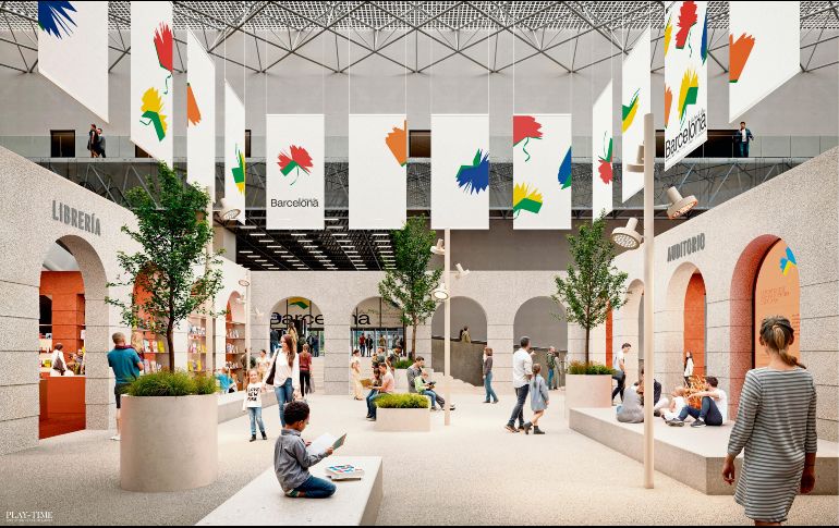 Los arquitectos catalanes conciben el pabellón de Barcelona como una calle donde ciudad y literatura se entrelazan, evocando el espíritu de Sant Jordi. CORTESÍA