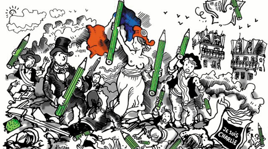 Trabajo del ilustrador Plantu (Francia), integrante de Cartooning for Peace, que alude a la defensa de la libertad de expresión. CORTESÍA/ Cartooning for Peace
