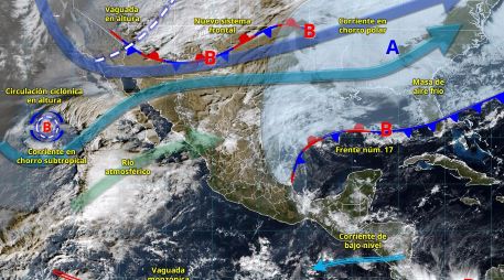 El frente frío 18 permanecerá estacionario varios días sobre el norte y oriente del país. ESPECIAL/ SMN.