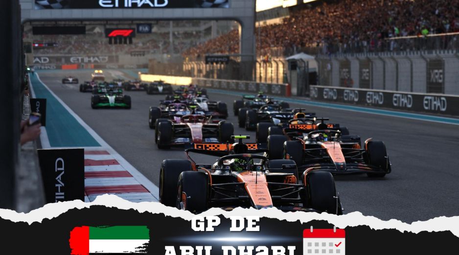 La carrera, que contará con 58 vueltas al Circuito de Yas Marina, se disputará el domingo 7 de diciembre. ESPECIAL / AFP y CANVA