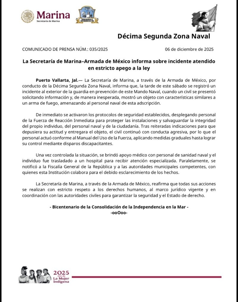La dependencia señaló en el comunicado que se activaron los protocolos de seguridad establecidos. SEMAR 