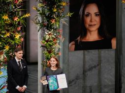 El director del instituto noruego del Nobel y el portavoz de Machado, dijeron más temprano este miércoles que ella no podría asistir a la ceremonia. En su lugar, lo hizo su hija Ana Corina Sosa. EFE/S. LYSBERG