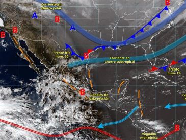 El frente frío 20 entrará por la frontera norte y noreste durante la tarde-noche del miércoles y madrugada del jueves. ESPECIAL/ SMN.