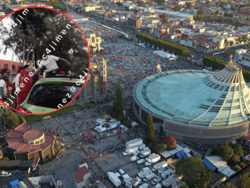 Un grupo de peregrinos arremete contra un vehículo, cerca de la Basílica de Guadalupe. SUN / ARCHIVO / ESPECIAL / X / @c4jimenez