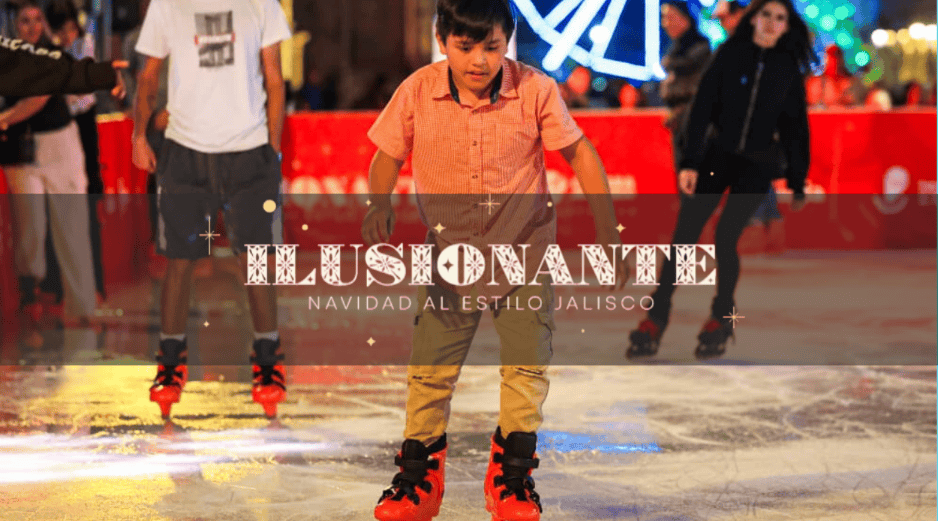 La pista de hielo en el Centro de Guadalajara se ubica en el Paseo Alcalde, frente a la Rotonda de las y los Jaliscienses Ilustres. EL INFORMADOR/J. Acosta