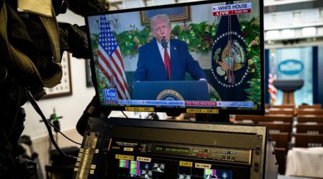 Trump aseguró que ha cerrado la frontera sur con México y que en siete meses no se registra el ingreso de ningún inmigrante ilegal. EFE/G. SLOAN