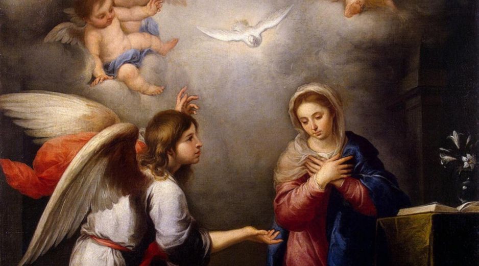 «Estando María, su madre, desposada con José, y antes de que vivieran juntos, sucedió que ella, por obra del Espíritu Santo, estaba esperando un hijo». «La Anunciación», de Esteban Murillo