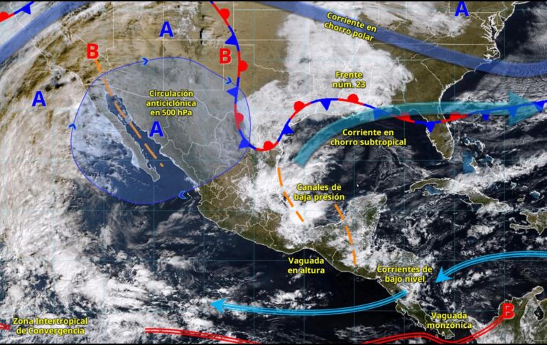 El frente frío número 24 ingresaría entre martes y viernes, con impacto principal en el noroeste del país. ESPECIAL/ SMN.