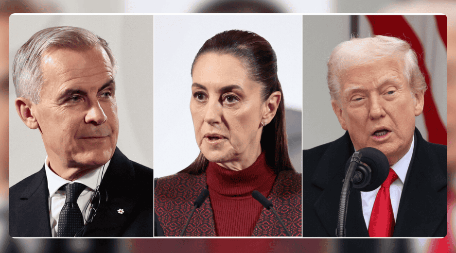 El primer ministro de Canadá, Mark Carney (i); la Presidenta de México, Claudia Sheinbaum (c); y el presidente de Estados Unidos, Donald Trump. EFE/J. Méndez/O. Guzmán