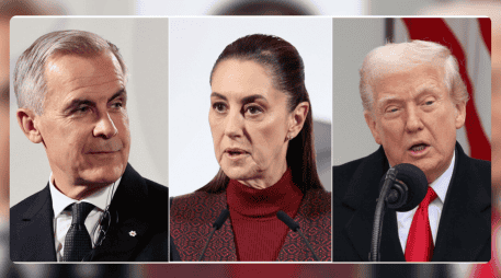 El primer ministro de Canadá, Mark Carney (i); la Presidenta de México, Claudia Sheinbaum (c); y el presidente de Estados Unidos, Donald Trump. EFE/J. Méndez/O. Guzmán