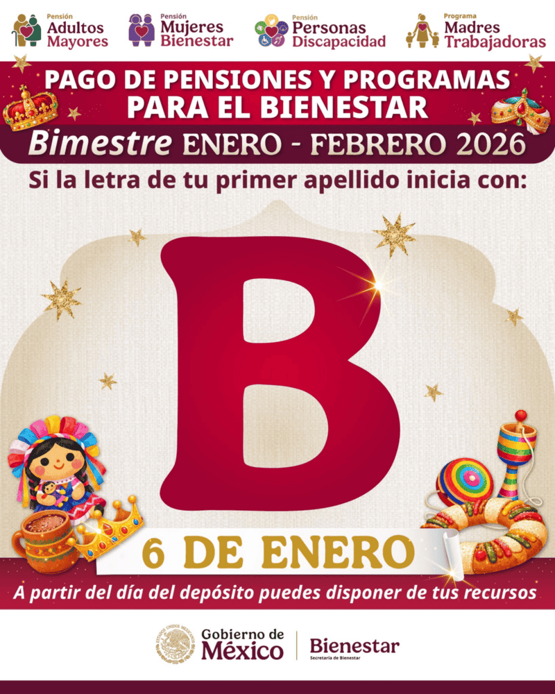 El depósito será para quienes tienen apellido paterno que inicia con la letra B. ESPECIAL&nbsp;