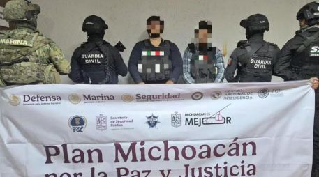 Personal de fuerzas estatales y federales, detuvieron en una acción conjunta, a dos presuntos integrantes del Cártel Nueva Generación, en una localidad del municipio de Morelia. ESPECIAL