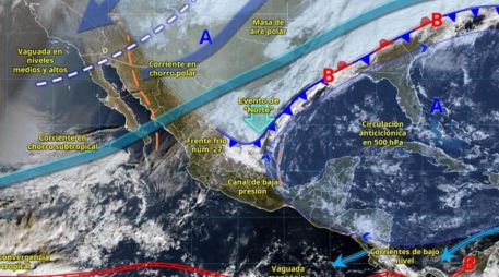 La entrada de aire polar generará un descenso notable de las temperaturas, con heladas durante la madrugada del domingo en amplias zonas del norte, centro y oriente del país. ESPECIAL/ SMN.