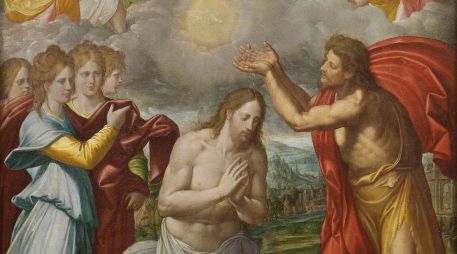 «Éste es mi Hijo muy amado, en quien tengo mis complacencias». WIKIPEDIA«El Bautismo de Cristo», de Juan Navarrete