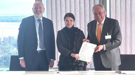 Aurelio López Rocha, presidente del CRT, durante la visita a la sede de la OMPI  donde se firmó una carta de intención con el IMPI. CORTESÍA