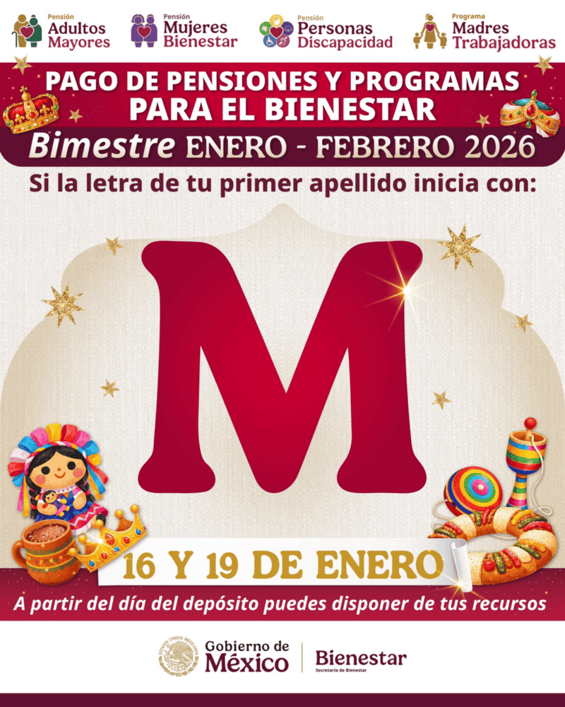 &nbsp; El viernes 16 de enero el turno es de las personas que tienen un apellido paterno que comienza con la letra M. ESPECIAL