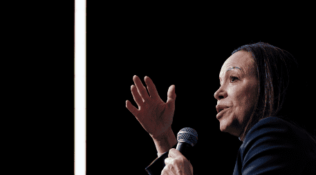 Machado no quiso dar detalles a la prensa sobre la conversación que mantuvo con Trump este pasado jueves en la Casa Blanca. EFE/EPA/W. Oliver