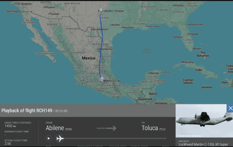 Según la plataforma, antes de viajar a México, el avión realizó al menos ocho vuelos en territorio estadounidense. Flightradar24