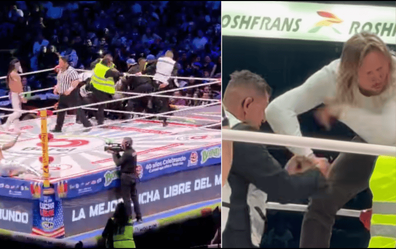De acuerdo con versiones de personas que se encontraban en la arena, el individuo, presuntamente de origen extranjero y aparentemente bajo los efectos del alcohol, subió al ring e intentó escalar hasta la tercera cuerda. X/@fredy_guevara27
