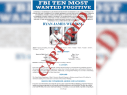 Fotografía tomada de la cuenta oficial @FBIDirectorKash en la red social X del director del FBI, Kash Patel, que muestra un cartel que anuncia la captura del exatleta olímpico canadiense Ryan Wedding. Wedding. EFE/ @FBIDirectorKash