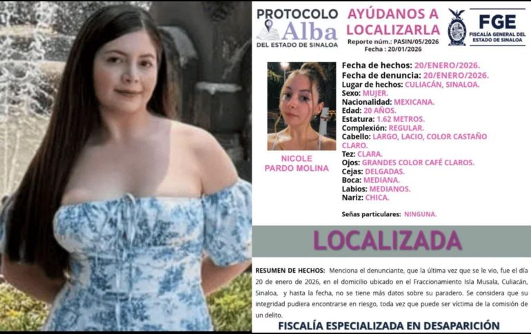 La Fiscalía de Sinaloa confirmó que la influencer ‘La Nicholette’ fue localizada con vida tras cuatro días desaparecida. INSTAGRAM/@nicholette_0521/FISCALíA DE SINALOA/ESPECIAL